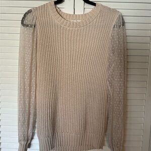 Blu Pepper Cream Knit Sweater with Mesh Sleeves